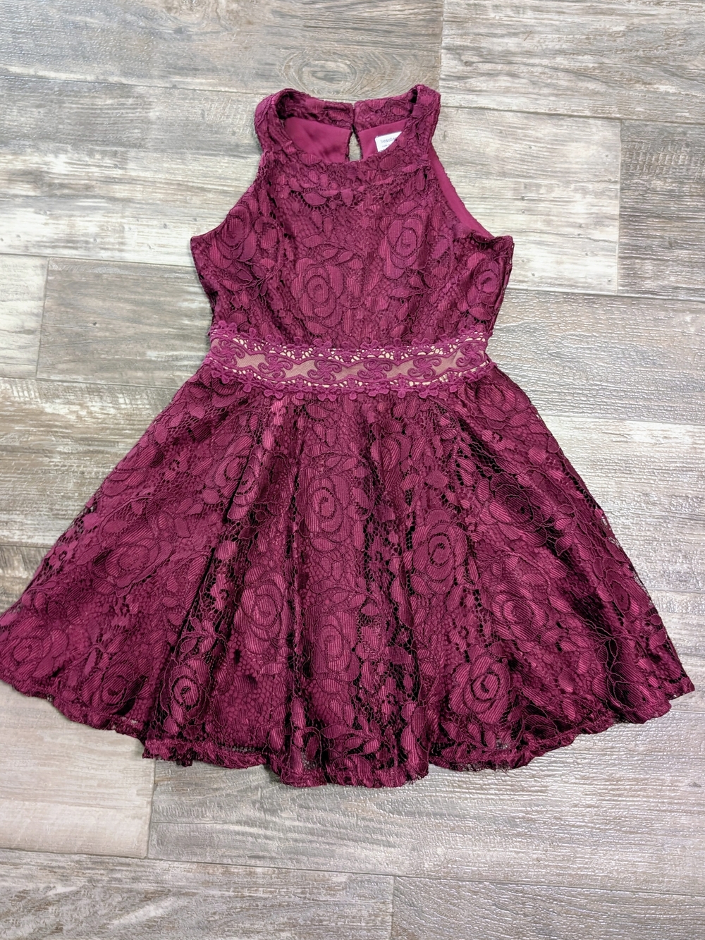 Beautees Burgundy Lace Fit-and-Flare Girls Cocktail Dress, Sz 7